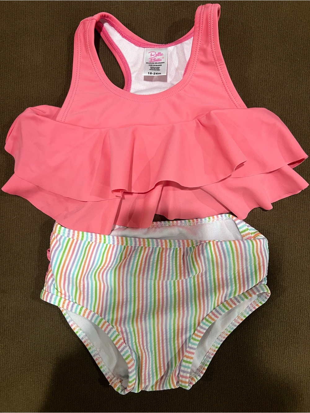 Ruffle Butts Ruffle Pink Tankini Top with Rainbow Stripe Bottoms